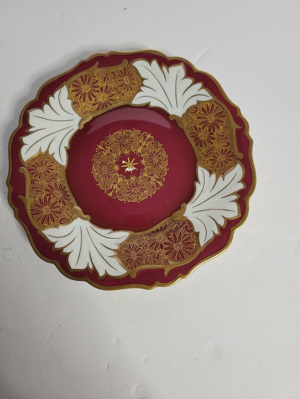 Vintage Weimar Porzellan Jutta 519 Germany Burgandy Gold Floral Plate